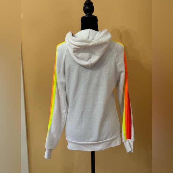 AVIATOR NATION WHITE ZIP UP NEON BOLT NEON STRIPES HOODIE - Picture 5 of 16
